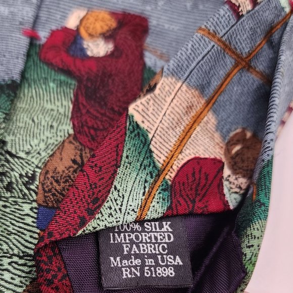 Tango by Max Raab Men's Silk Necktie Americana Series Fore! Golfers 3.5"W X 58"L - Picture 7 of 8
